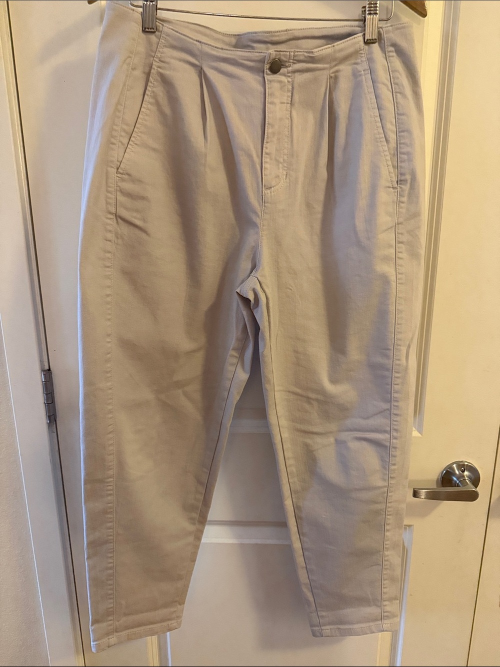 Eileen Fisher Organic Cotton Light Beige Gray Casual Tapered Pants Size 12P